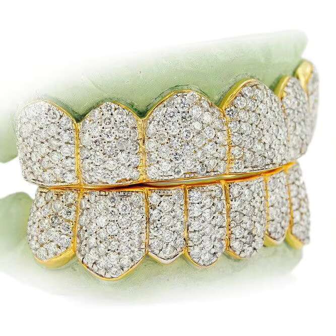 10k Yellow Gold 8 top and 8 bottom Moissanite teeth Grillz for fashion jewelry