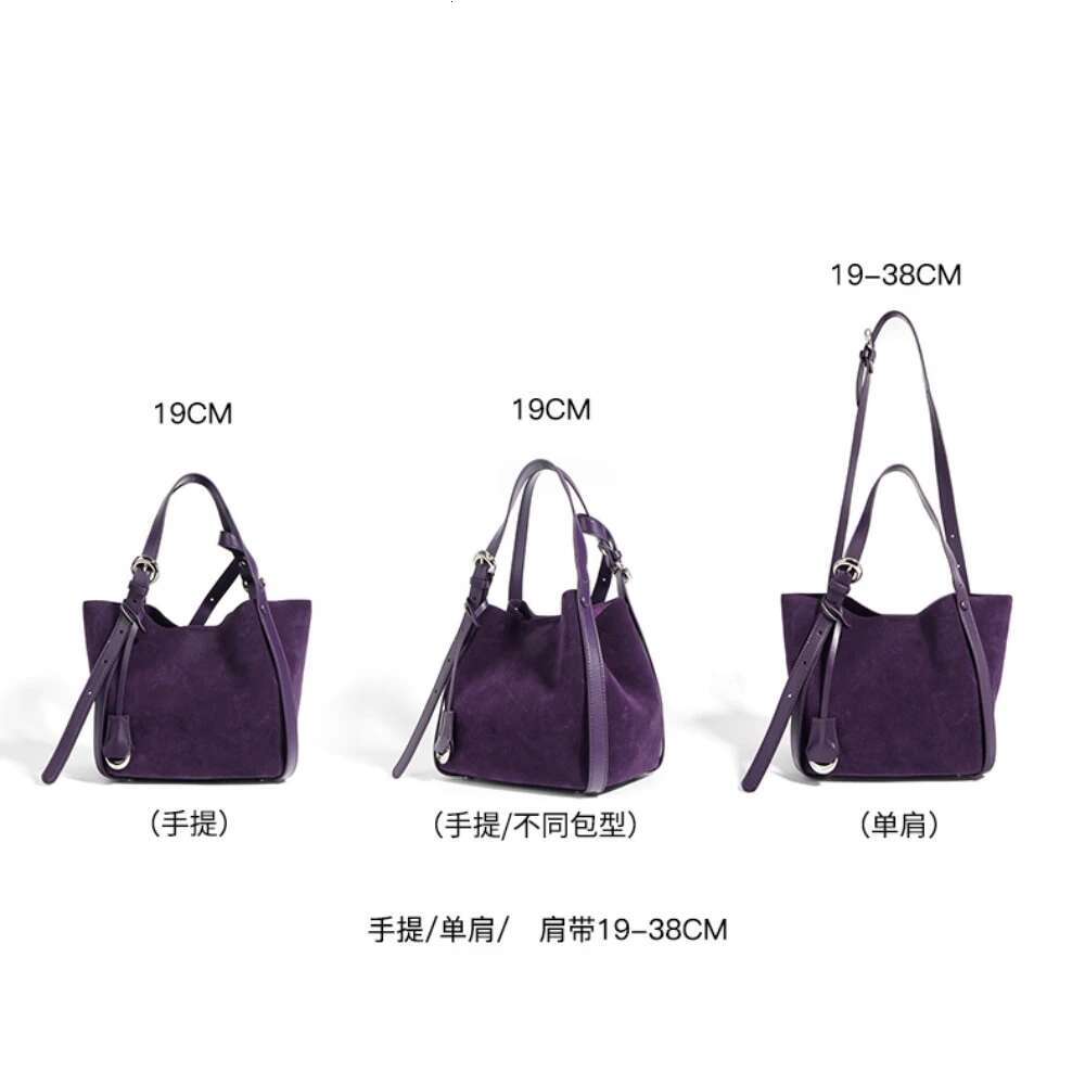 New Adjustable Handle Nubuck Trapeze Tote Wine Red Blue Matte Suede Cow Leather Women Handbag Niche Winter Shoulder Bag