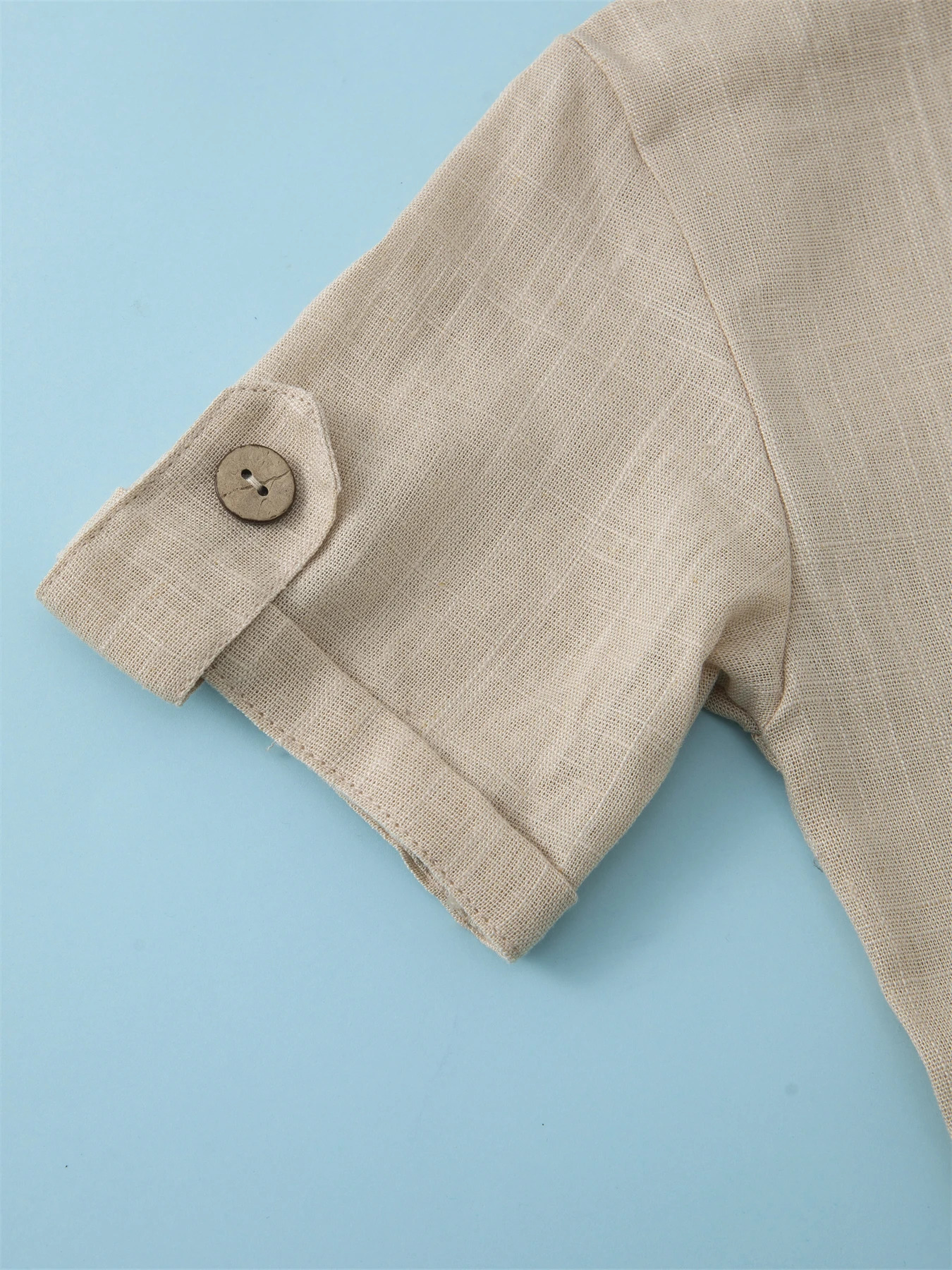Short Sleeve Polo Shirt for Children Casual Mandarin Collar Solid Color Cotton-Linen Blend Thin Summer 250326