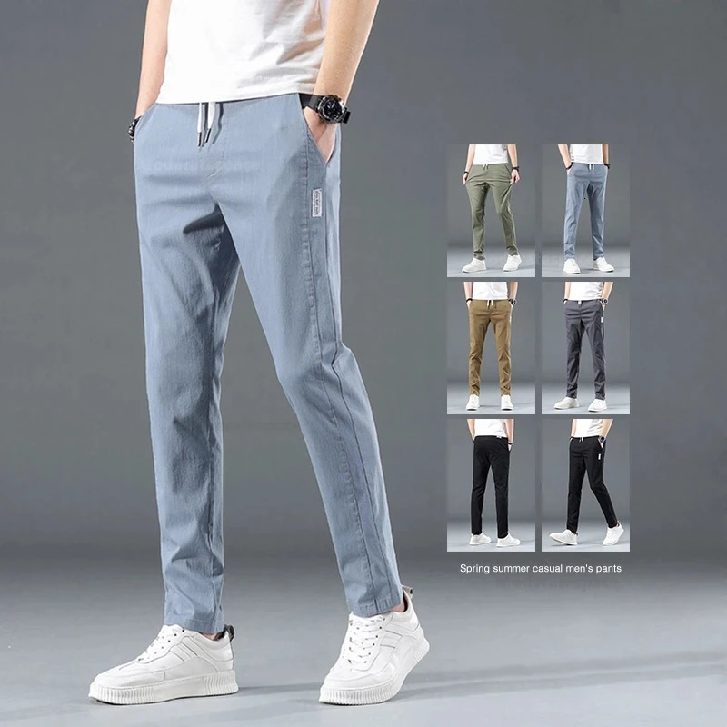Summer thin cotton mens casual ultrathin pants soft and comfortable elastic folds durable brushed classic 250326