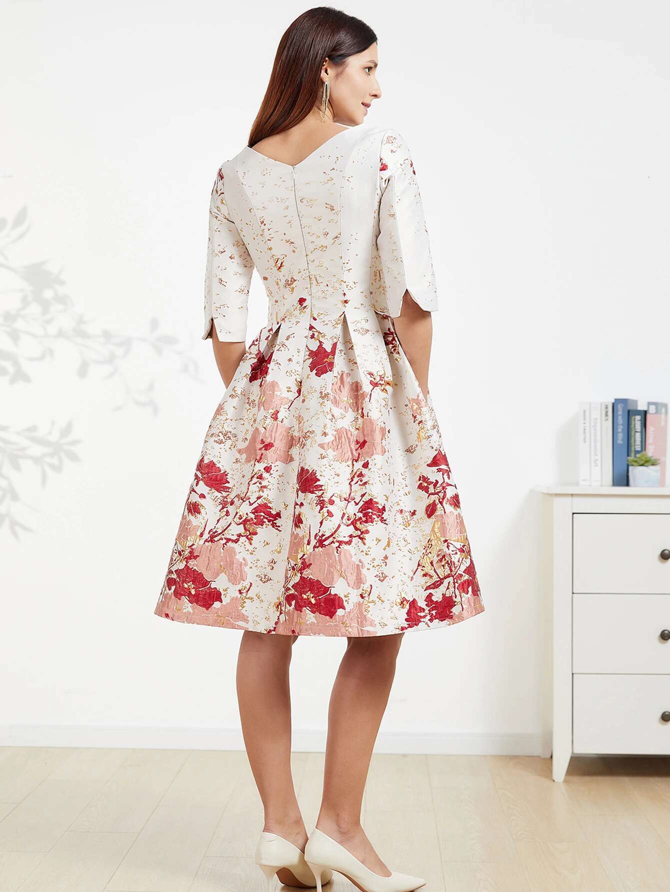 DEVCHATA New Spring Women Mid-long Jacquard ral Party Dress O-neck Ladies Fashion Formal Vestidos