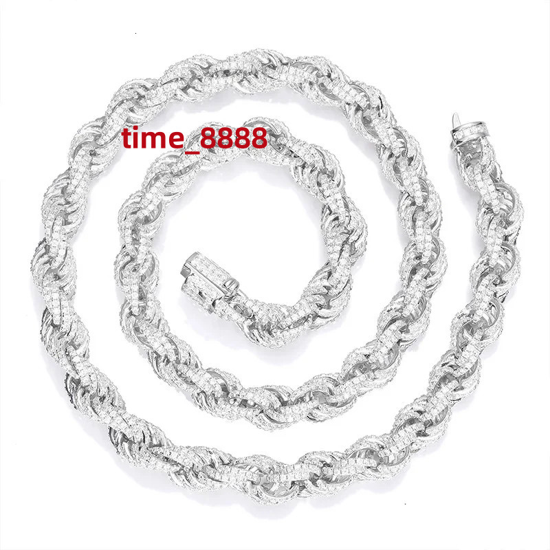 Moissanite and S925 Sterling Silver Luxurious Twist Link Chain Necklace for Men Women Hip Hop Bling Ice Out Rapper Jewelry
