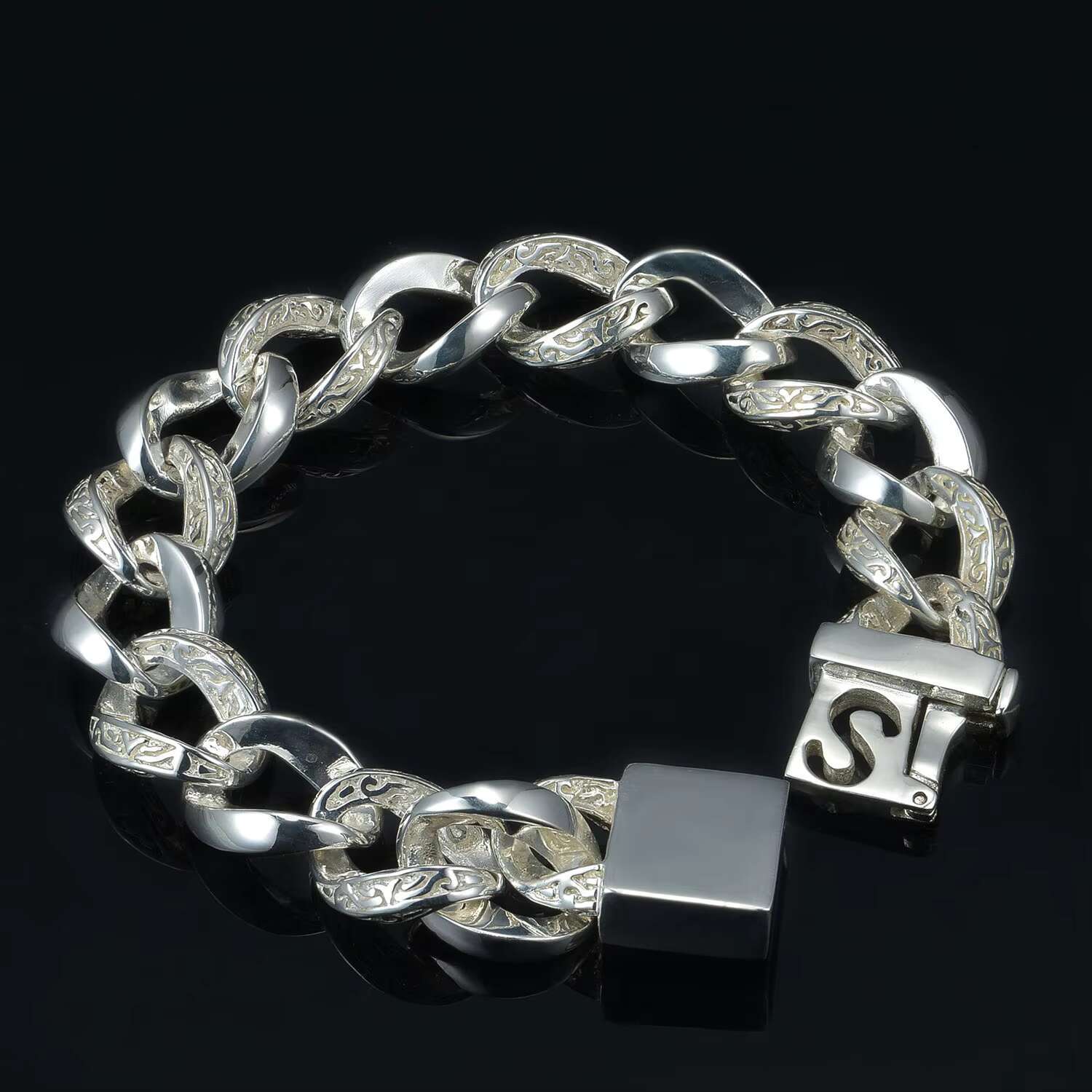 Men's large chain bracelet with antique tribal design, sier bracelet, pure sier, high-quality Christian