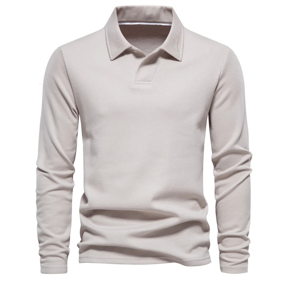 AIOPESON Embroidered Mens Polo Shirt Fashion Collar Flip Casual Social Golf 250326