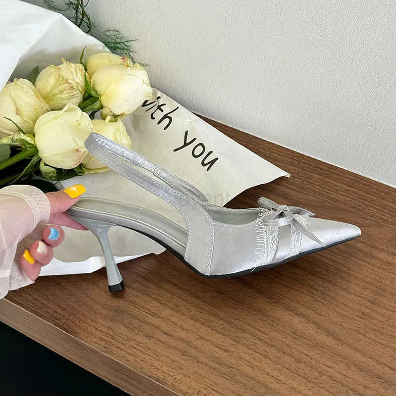 Elegant Wen 7CM H Sandals Shoes Fem Pointed Toe Footwear Fashion -Knot Ladies High H Sandals Shoes Pumps Z250326