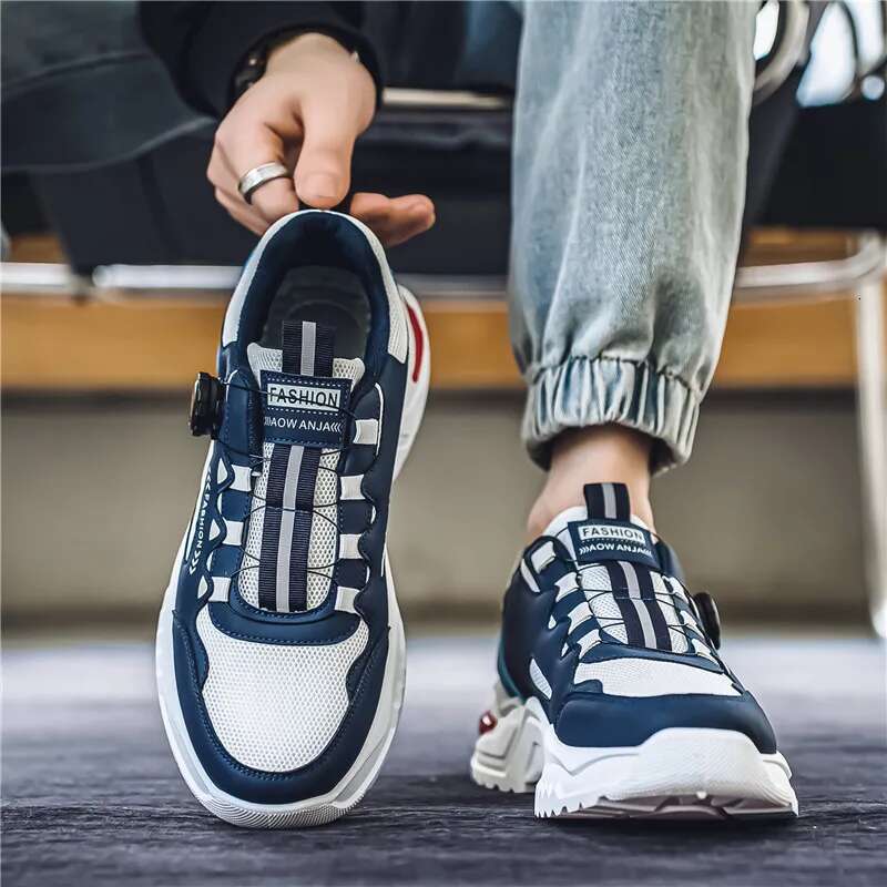 Designer shoes Men's Korean rotating buckle trendy casual sports four season soft soled non slip outdoor running shoes student sneakers