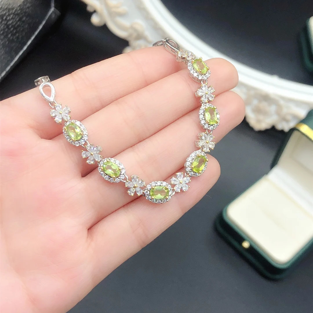 Womens all natural Peridot womens jewelry 925 sterling silver bracelet gemstone Christmas gift for women free delivery 250326