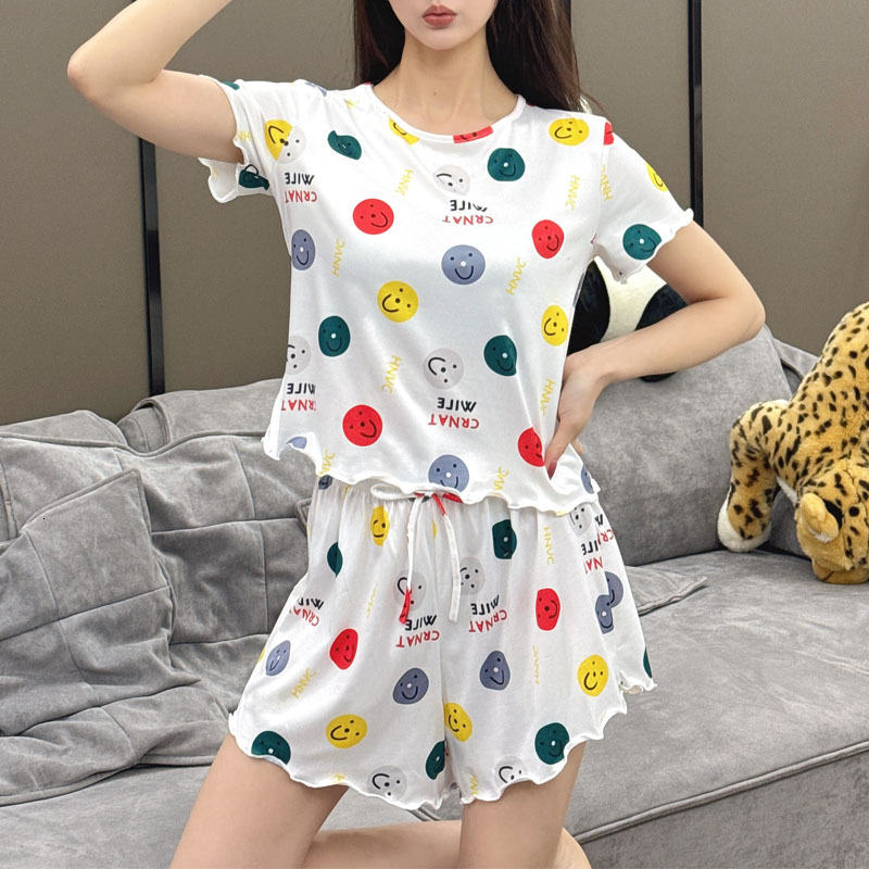 Home wear new spring/summer printed short sleeved shorts two-piece set casual women's sleepwear women