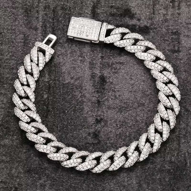 Iced Out Vvs Moissanite 2 Rows Miami Gold Cuban Chain Necklace 925 Sterling Silver Diamond Moissanite Cuban Link Chain