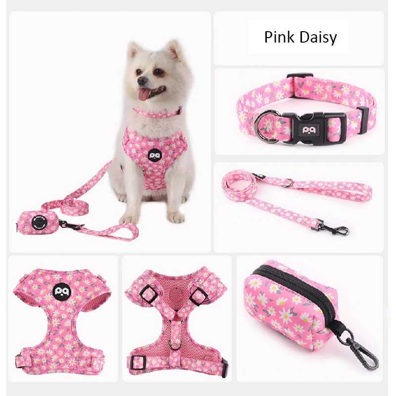 4-in-1 dog harness collar strap set dog poop holder bag pet vest strap breathable pet collar strap X250326