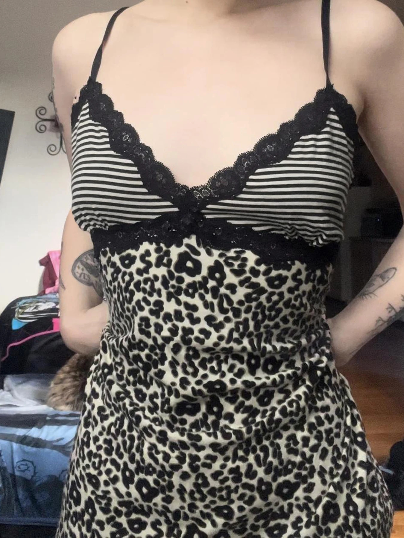 AltGoth Pastel Goth Y2k Leopard Camisole Womens Street Clothing Retro Harajuku Lace Patchwork Crop Tank Top Emo Alt Grunge Clothing 250321