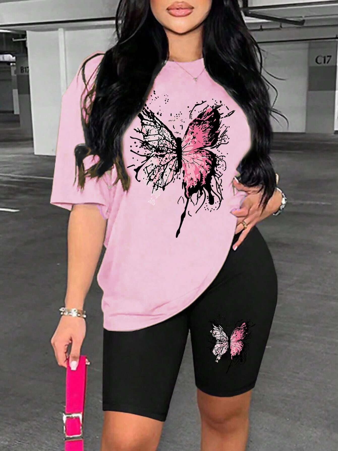 2025 Beautiful Butterfly Pattern Print For Women Short Sleeved Soft Essential Two Piece Set Sports Comfortable Shorts Sets ddmySept