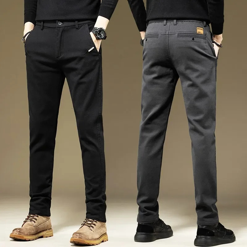 KUBRO Mens Casual Cotton Solid Color Spring and Autumn Straight Business Work Pants High Quality Fashion Black Grey Trousers 250326
