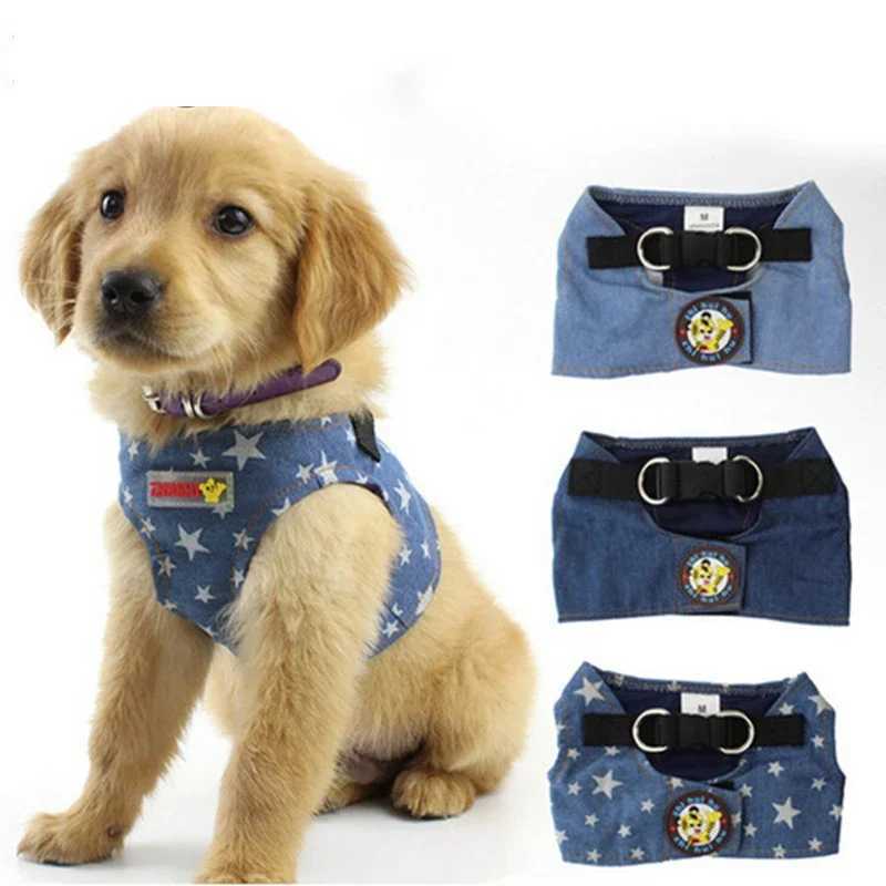 Denim dog vest safety belt set suitable for small and medium-sized dogs cats jeans stars chest straps Chihuahua puppies pet supplies X250326