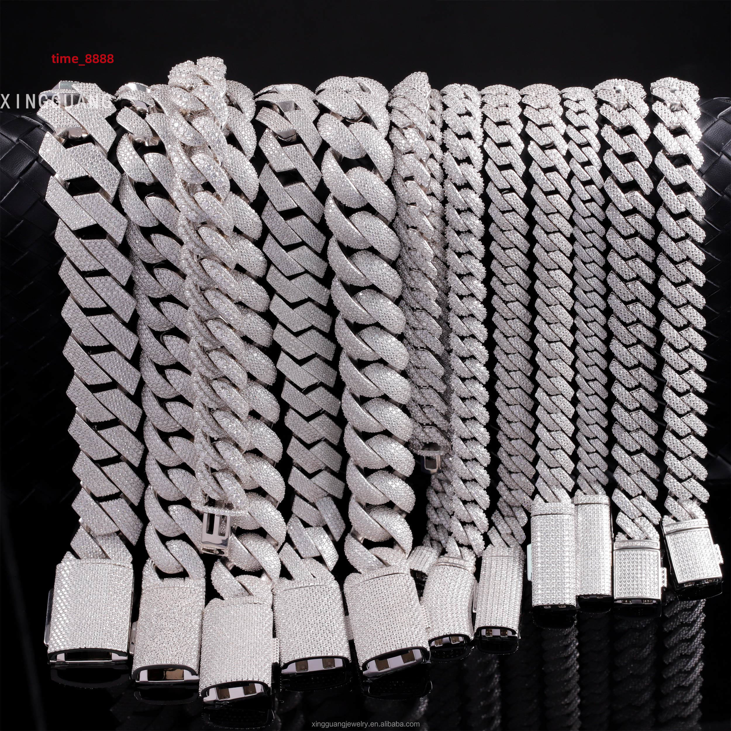 Hot Popular VVS Moissanite Cuban Link Chain for Men 2rows 8mm-15mm Wide 925 Sterling Silver Cuban Chain Hip Hop Necklace