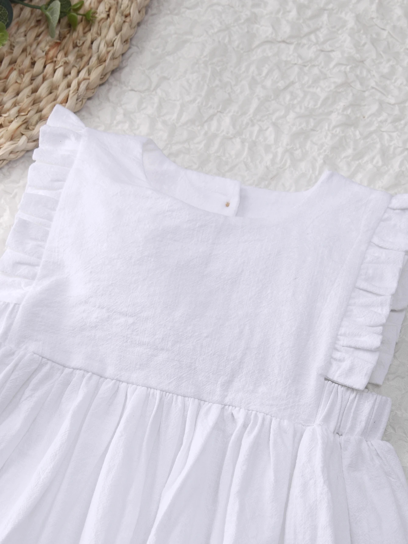 Summer Baby Girls Cute Dress Toddler Kids Cotton Linen Ruffle Sleeve Dress White 250326