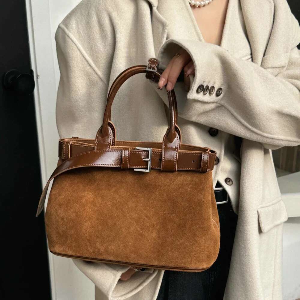 New Collection Designer Matte Cow Leather Tote High-End Cowskin Women Handbag Camel Coffee Color Female Shoulder Bag