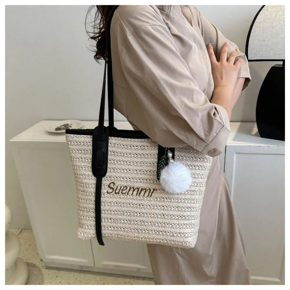 Women Casual Rattan Handbags Woven Shoulder Bags Summer Beach Straw Bag Large Capacity Tote Lady Big Purses 250325