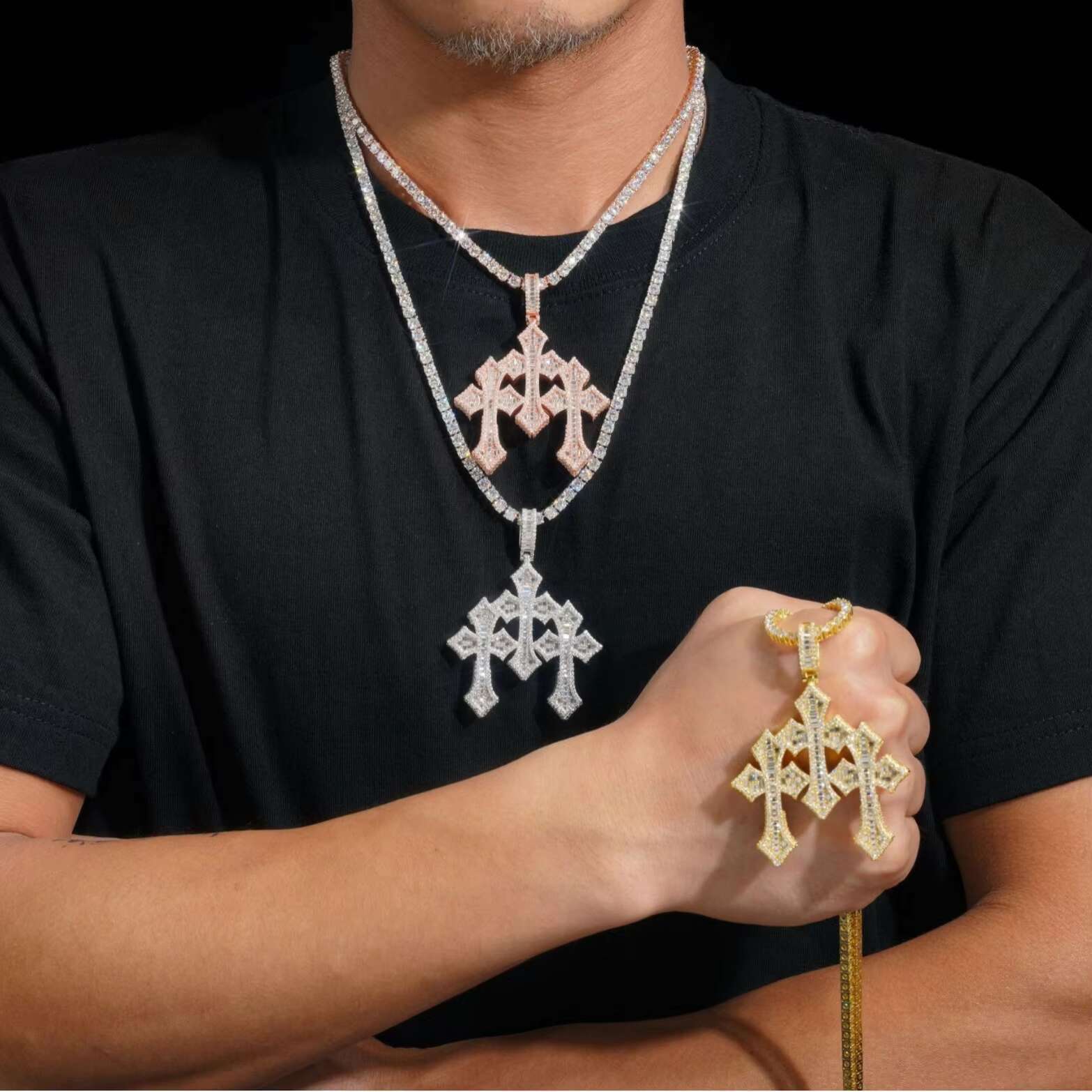 European American 925 Silver Mosan Cross Stitching Pendant Hot Selling Fashion Necklace Moissanite Pendants Charms