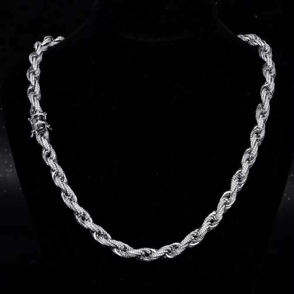 Customized Bulk Size 6mm 8mm 10mm Iced Out Cz Moissanite Rope Chain 925 Sterling Silver HipHop Jewelry Moissanite Cuban Necklace