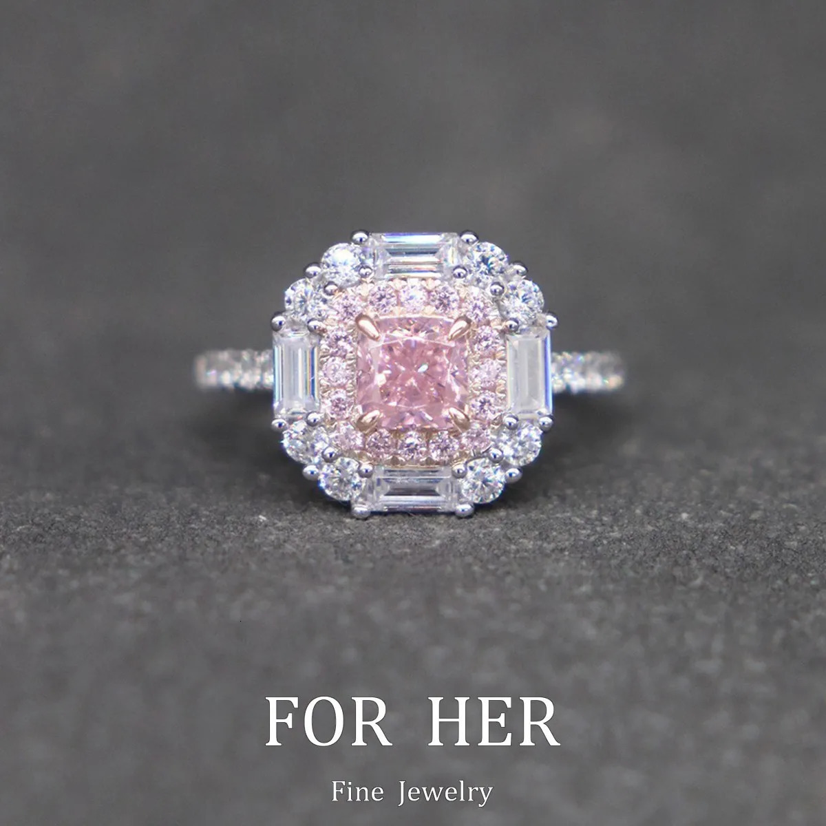 ForHer 925 sterling silver ring zircon pink diamond ring womens sparkling pad cutting high carbon diamond jewelry gift 250322