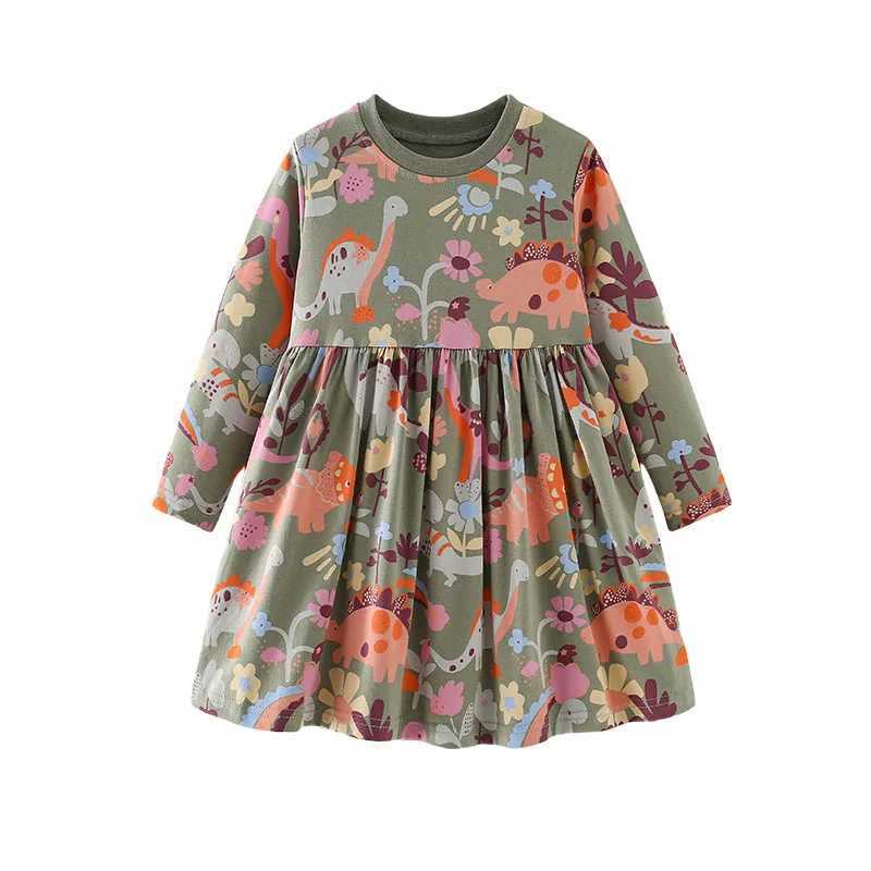 Jump count 2-7 hot selling princess girl dress dinosaur cotton long sleeved childrens clothing Par fashion childrens frog W250326
