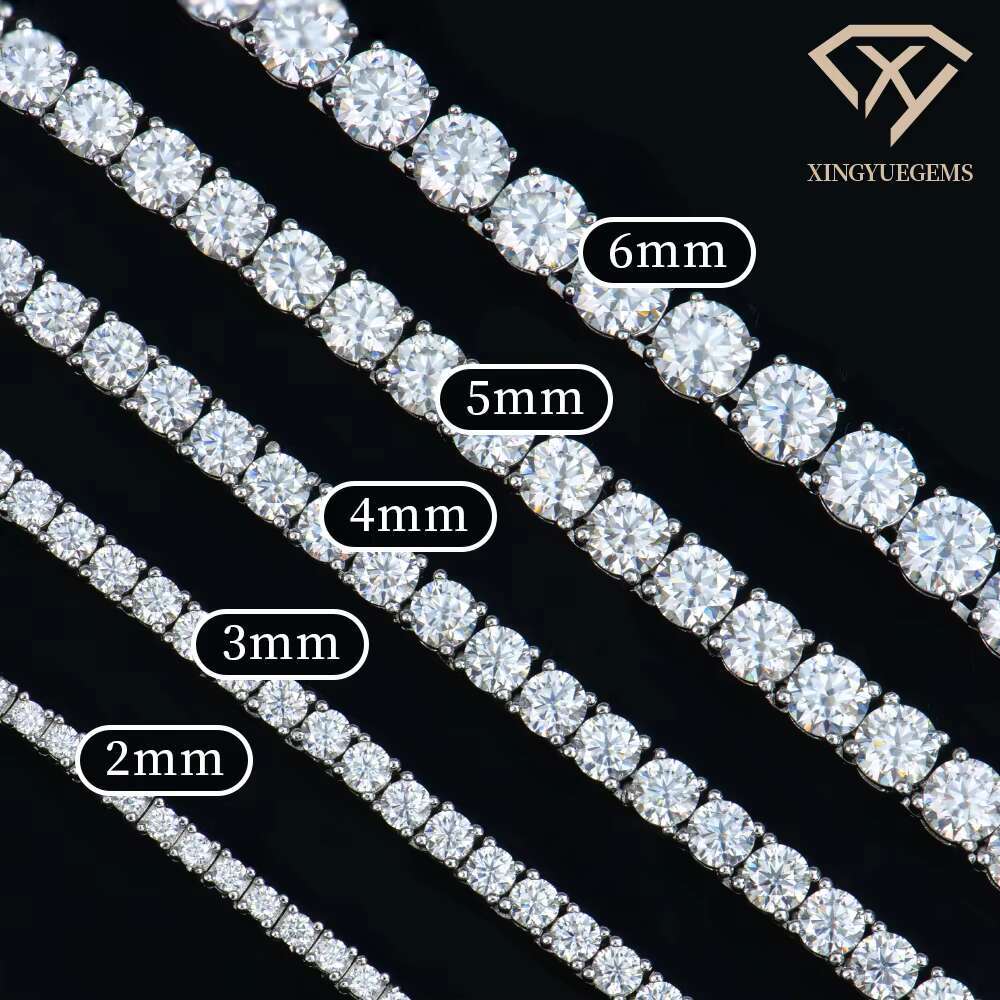 Custom 925 Silver Gra Certified Mossanite Moissanite Tennis Chain Necklace 2-6mm Diamond Tester Wholesale Hiphop Jewelry