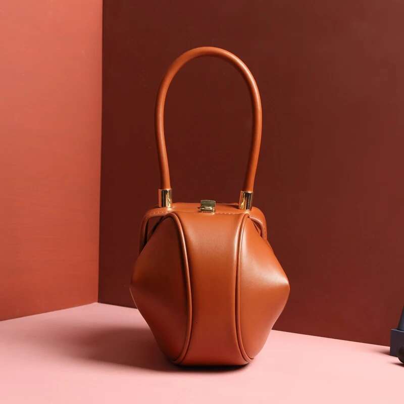2024 TWO SIZE Vintage Elegant Pillow Boston Box Genuine Leather Handbags Top Handle Clutches Evening Bags Women Female Small