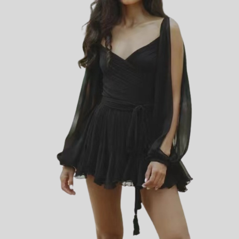 Spring Women's Dress Sexy Spice Girl Hollow Lantern Sleeve V-Neck Off-Shoulder Dress