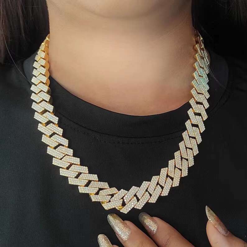 Handmade 16mm Sterling Silver VVS Moissanite Diamond Studded Iced Cuban Link Chain Men Women Hip Hop Jewelry Necklace Stylish