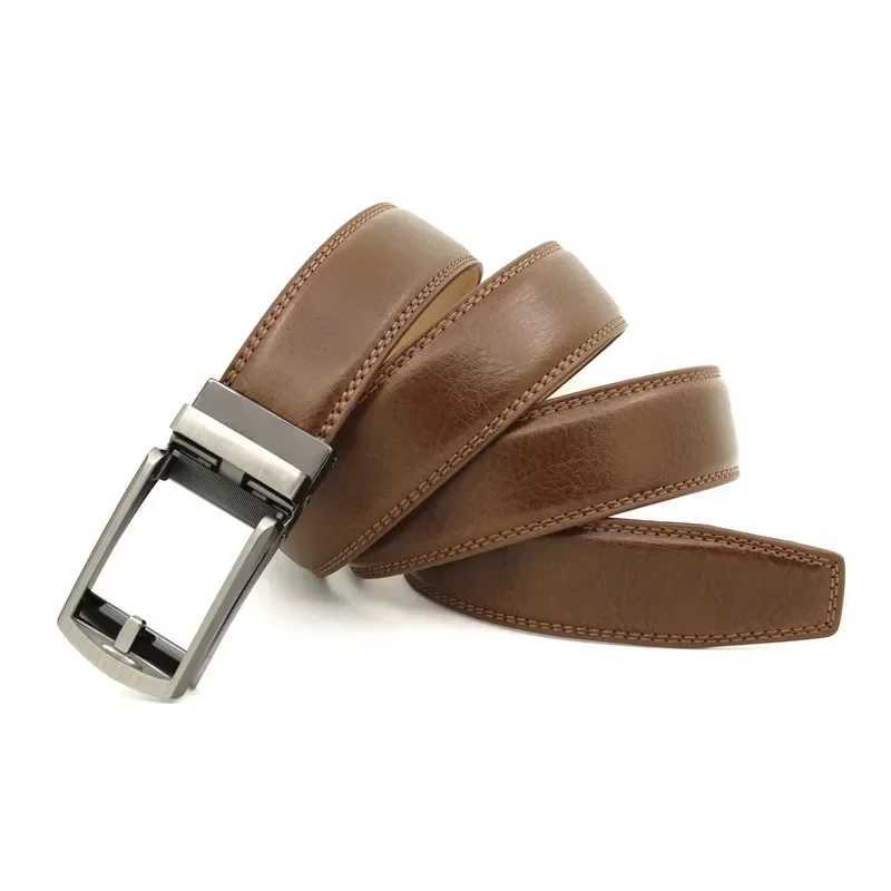3.5cm genuine leather mens belt alloy automatic buckle double-layer denim business casual mens belt wholesale W250326
