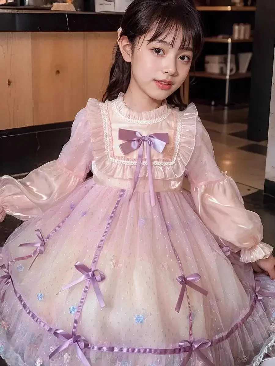Girls casual dress princess dress bow fluffy sleeves girls clothing girls wedding dress princess dress W250326