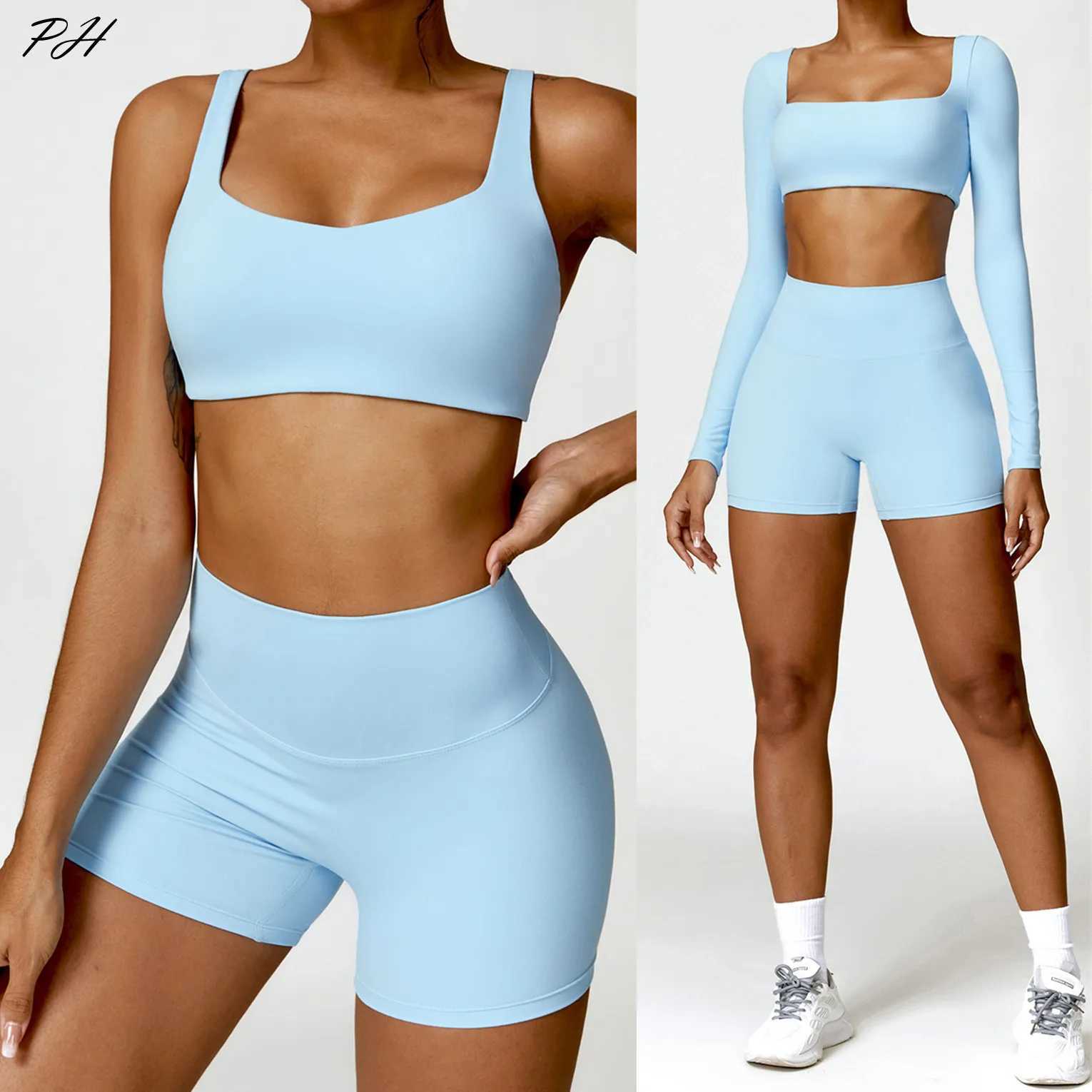 Yoga set womens gym long sleeved 2PCS Nudity sportswear short fitness bra Crop Top sportswear new W250326