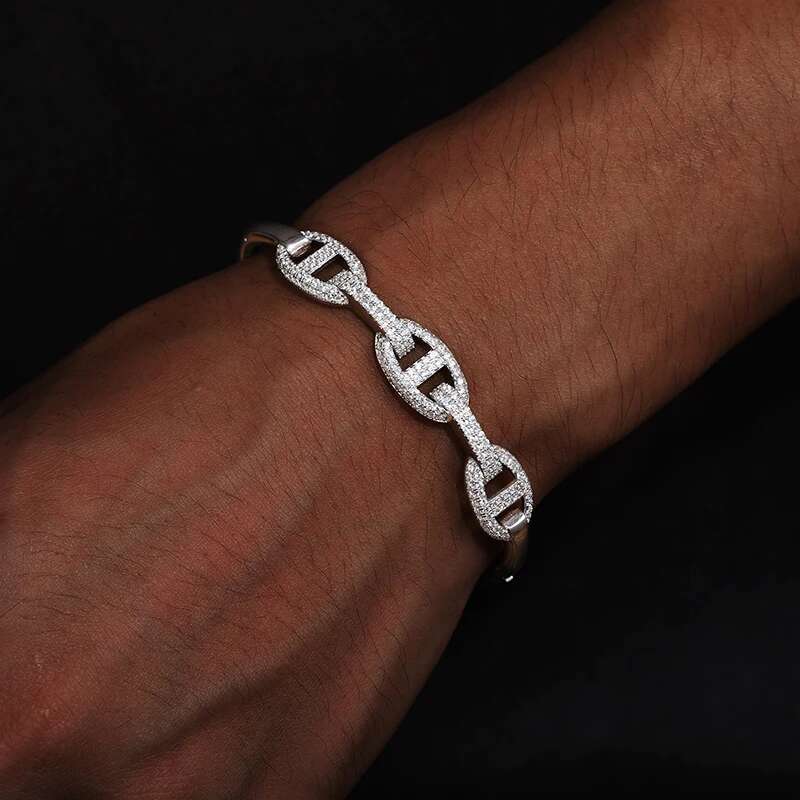 Unisex Simple Silver 925 Bangle VVS1 Moissanite For Women Men Hip Hop Jewelry