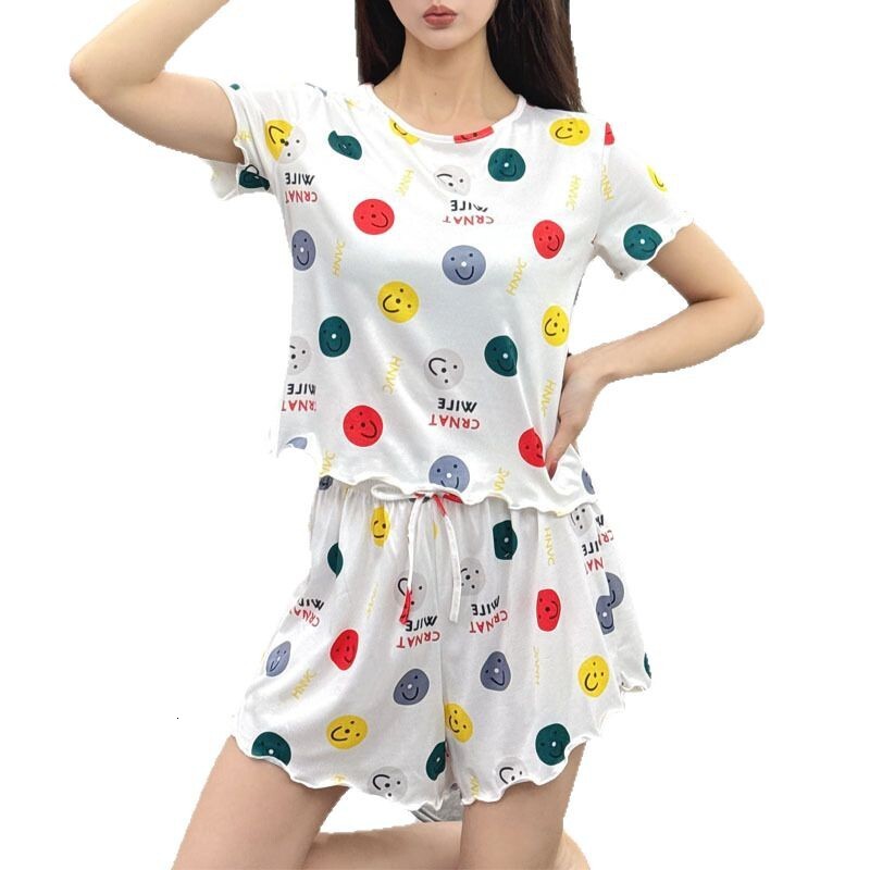 Home wear new spring/summer printed short sleeved shorts two-piece set casual women's sleepwear women