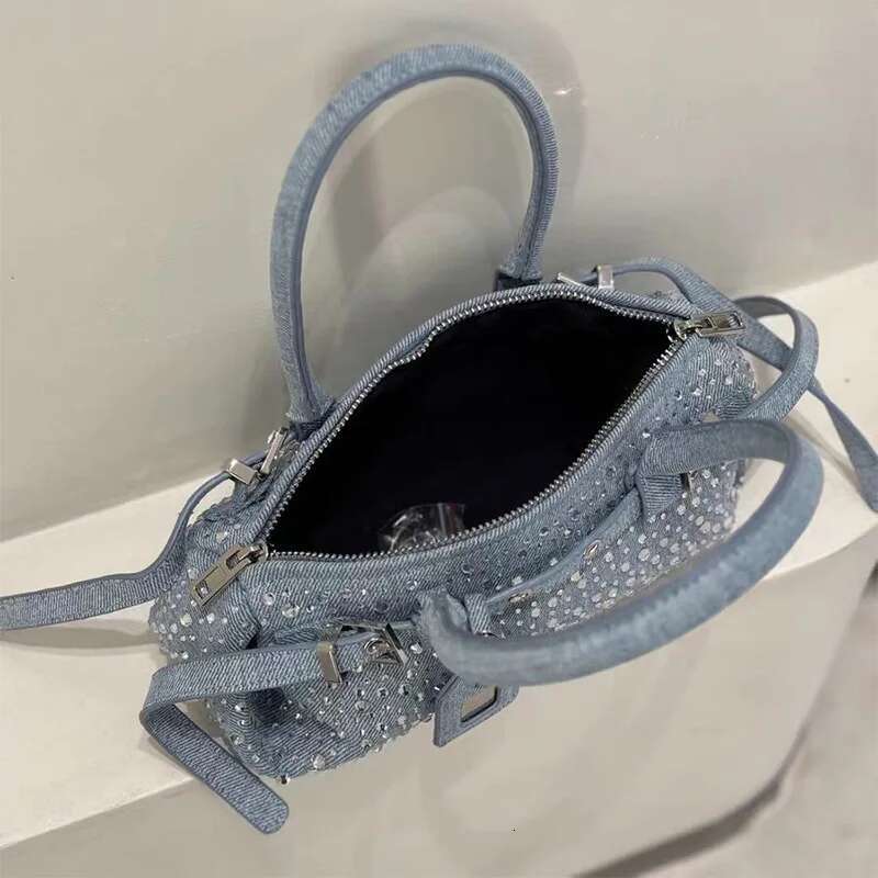 Trendy Rivets Decor Boston Hand Women Y2k Motorcycle Style Denim Clutch Bags Ladies Vintage Fashion Shoulder Underarm Bag