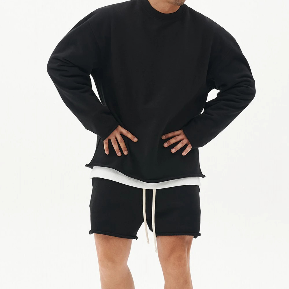 Mens summer cotton loose sportswear twopiece training hoodie zipper shorts jogging set streetwear 250326