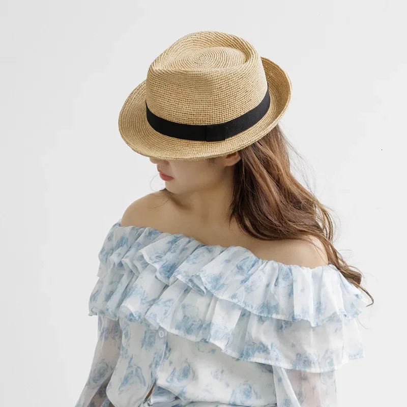 Big Size Summer Jazz Raffia Sun Hat for Man Women Hand Woven Natural Panama Straw Hat Outdoor Beach Vacation Casual Hat 250326