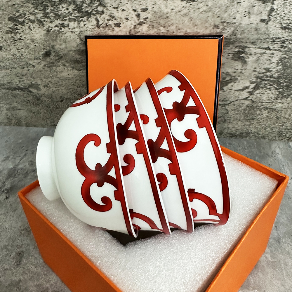 Chinese Red 4.5-Inch Rice Ceramic Unglazed Anti-Scalding European Simple Household Soup Bowl High-Legged B5