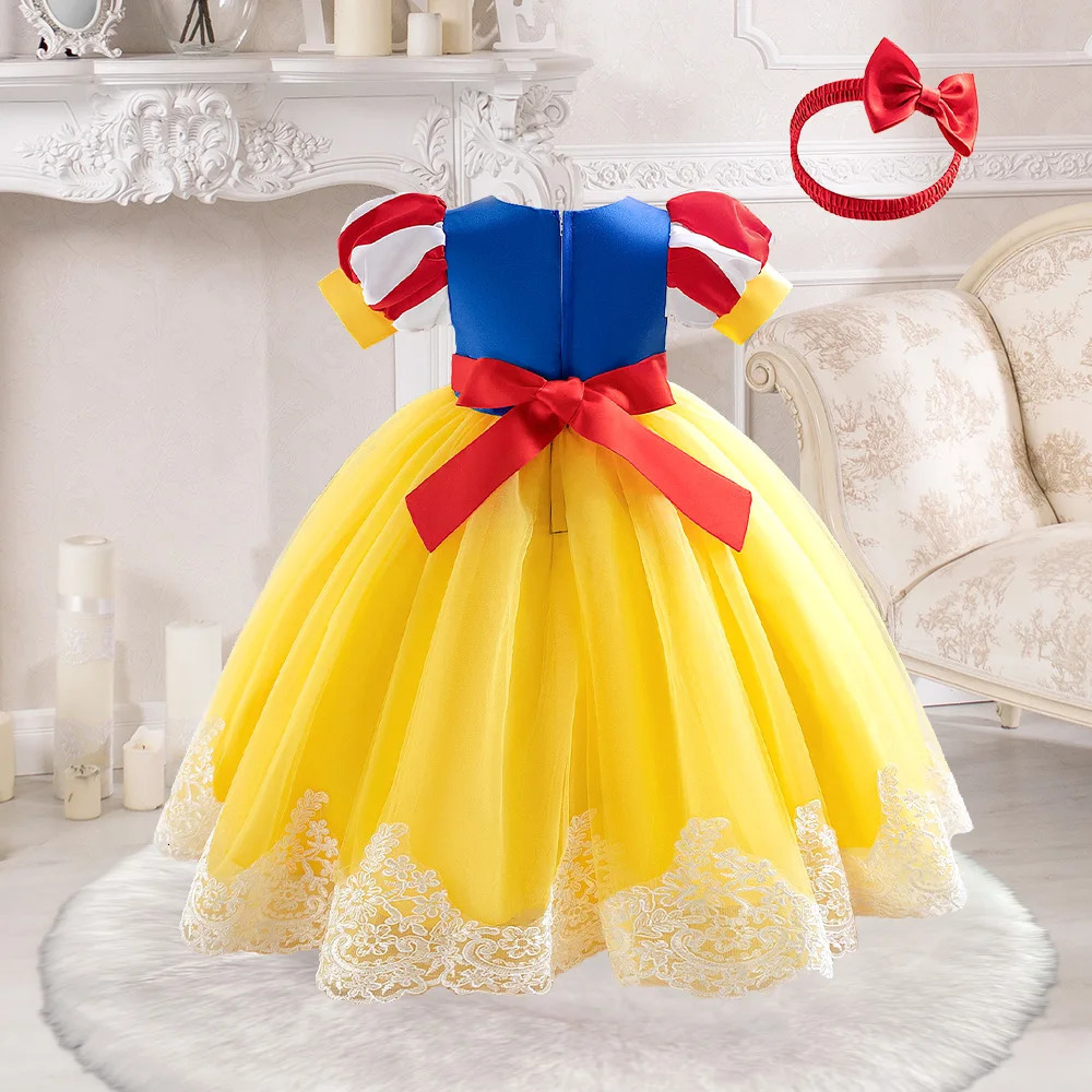 Snow White Princess Dress for Girl Costume With Headwear Carnival Cosplay Halloween Bow Birthday Party Dresses Children Clothing 250325