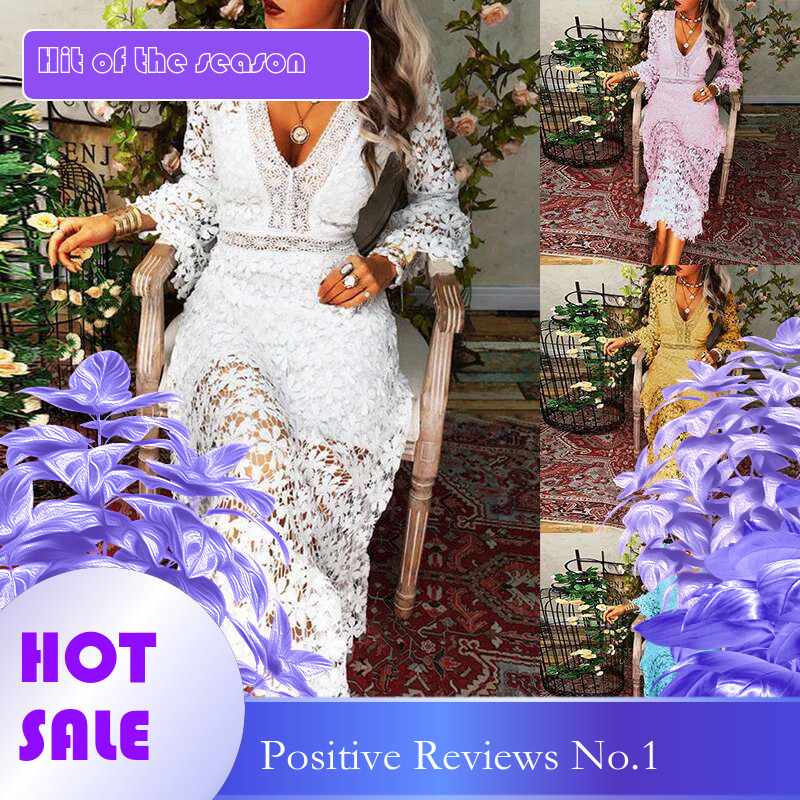 Dongdumaoyi Herfst Nieuwe Populaire Sexy See Through Kant Lange Mouw V Vrouwen Uitbreidbare Jurk C
