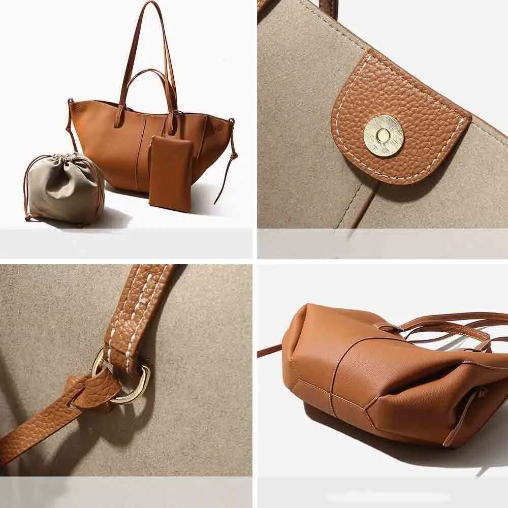 genuine leather Women's Bags Designer Women Large Capacity Leather Bucket Senior Sense Crossbody Casual Broadband Shoulder Bag