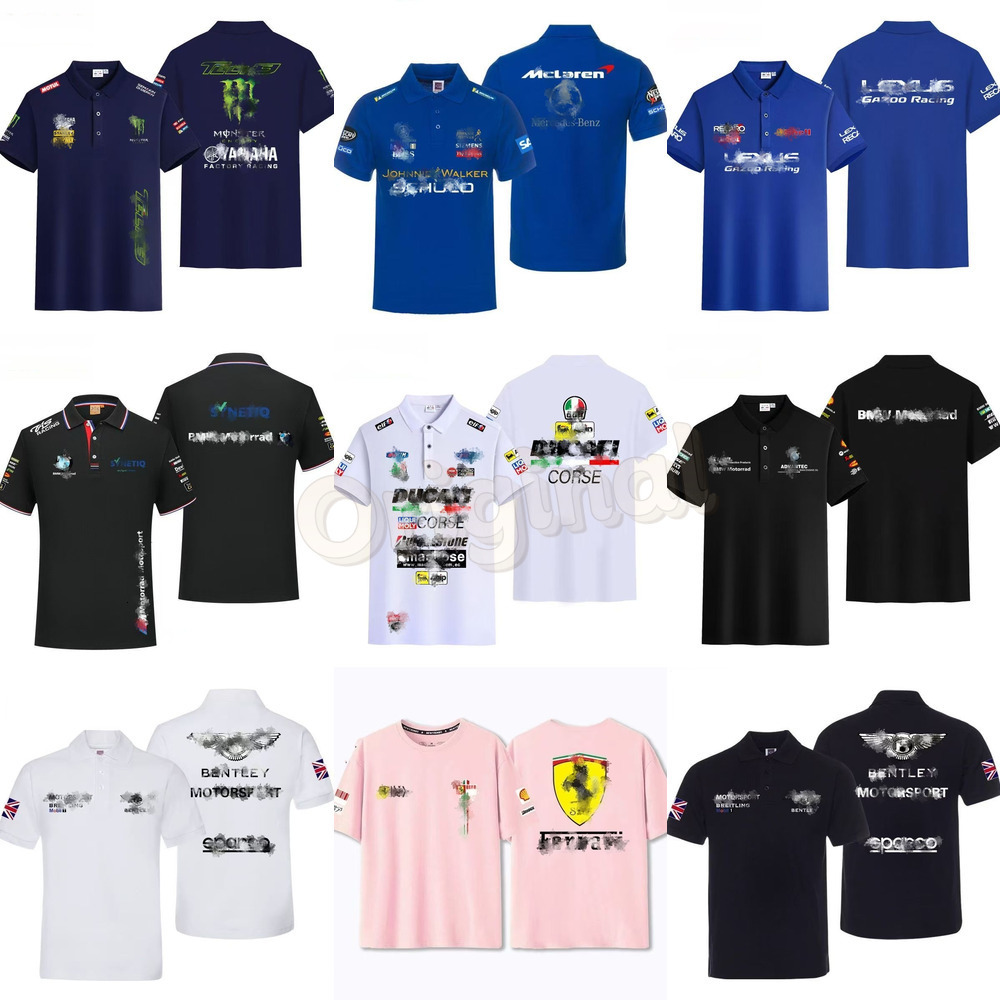 Formula 1 Mens tshirts Zip Collar polo shirts New F1 Team bmws Co-branded Racing car Logo Men's cotten short Sleeve Warm Retro Motorcycle Suit car Fans Workwear a3