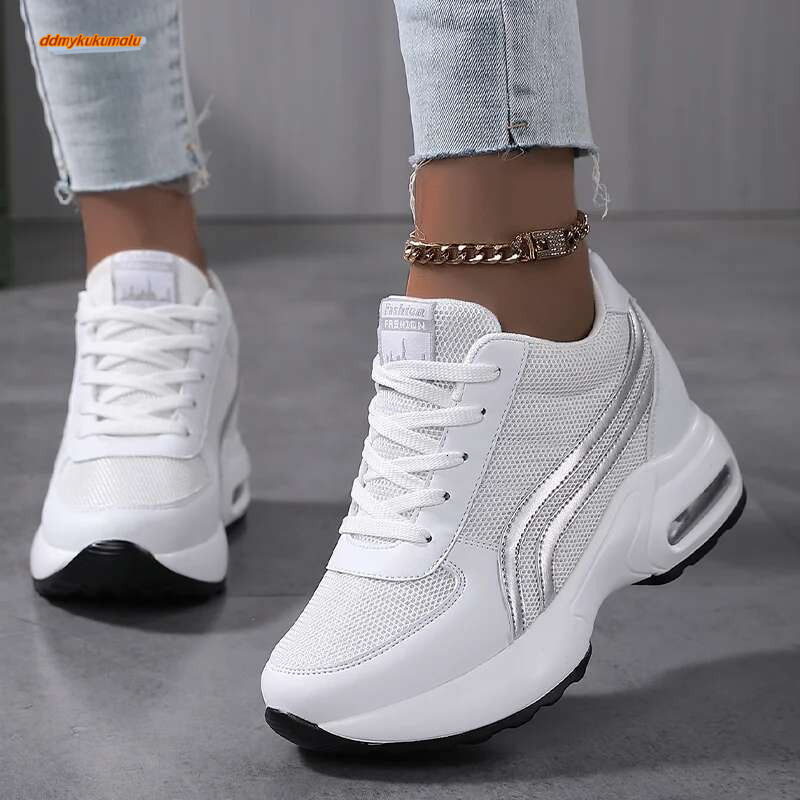 Women Air Cushion Sneakers Mesh White Running Sport Outdoor Elevator Heightening 8cm Female Casual Walking Shoes ddmykukumalu
