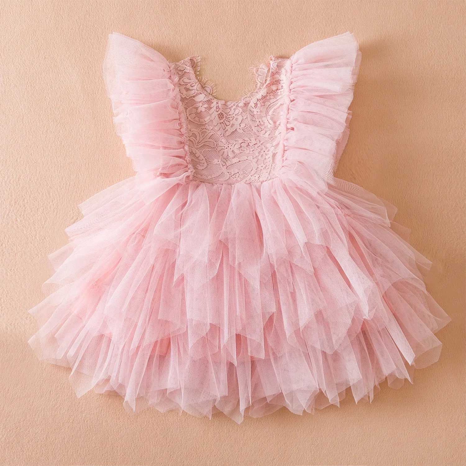 Ruffles Baby Girls Summer Dress 1-5 Year Old Lace Preschool Childrens Princess Dress Flower Girls Wedding Birthday Tutu Dress W250326