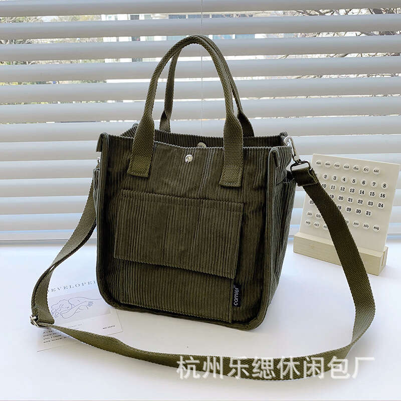 Autumn winter corduroy multi pocket bento lunch box bag, simple versatile, hand-held and crossbody tote bag