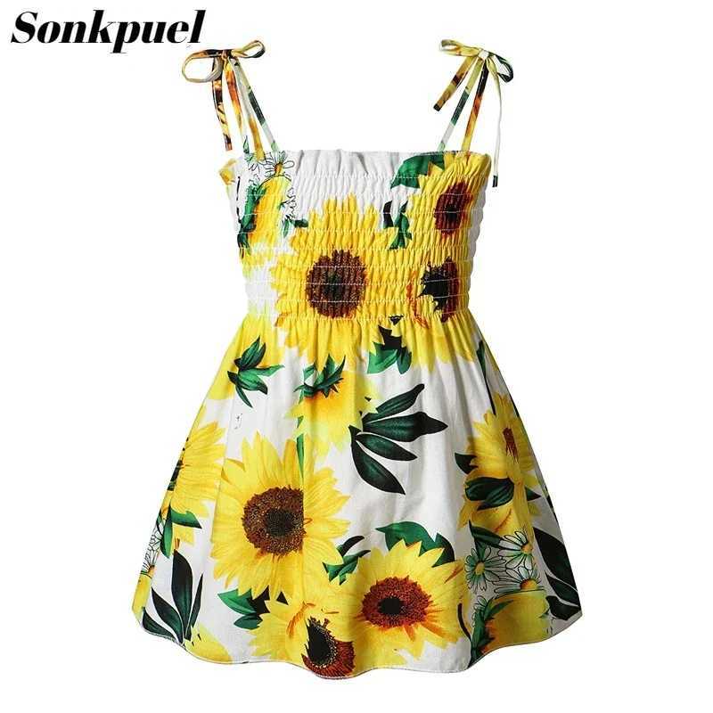 1-6 Years Kids Girls Sleeveless Flower Sundress Summer Beach Strap Princess Dress Cotton Children Clothes girls Casual Dresses W250326