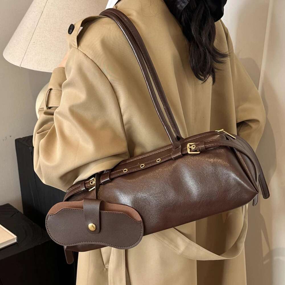 Boston Handbag For Women Solid Shoulder PU Leather Casual Bowg Retro Commuter Bag