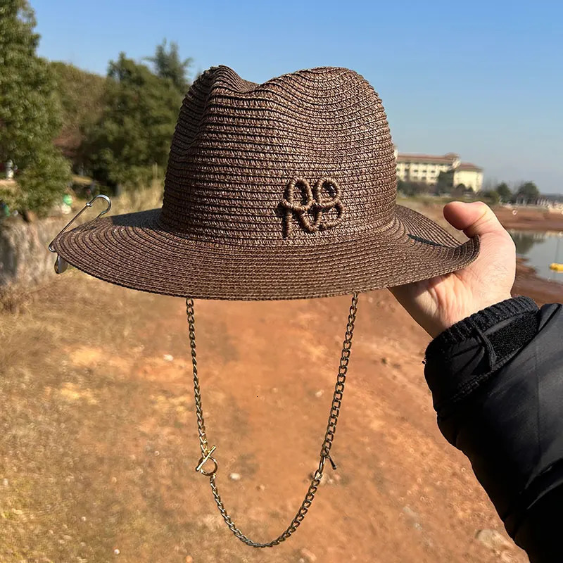 Summer Fedora Hat Metal Chain Beach Hats Customized English Letter Hats For Men And Women Panama Punk Hats Derby Party Hat 250325