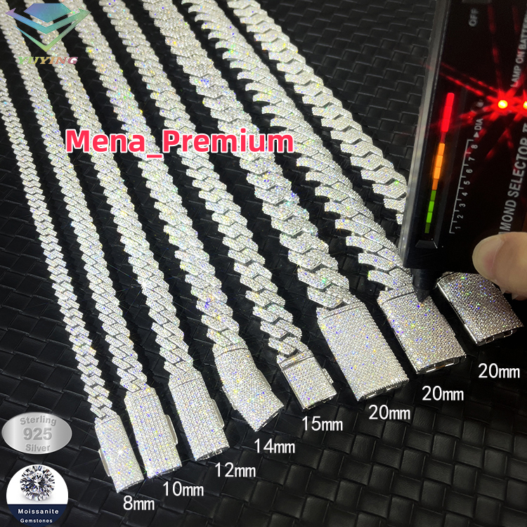 VVS Diamond 2rows 8mm 10mm 12mm 15mm S925 Silver GRA Moissanite Necklace Mans Hiphop Cuban Link Chain for Fashion Jewelry